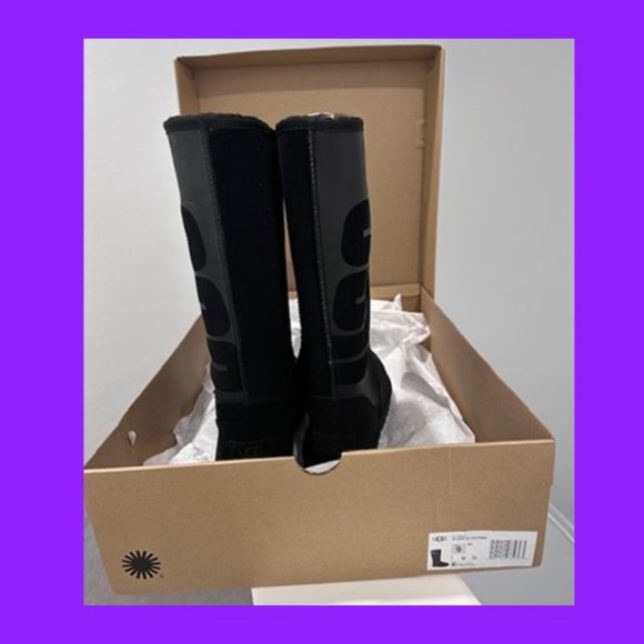 NEW IN BOX - Classic Tall UGG Rubber Boots in Black with large Logo - Size 9 - Picture 4 of 7